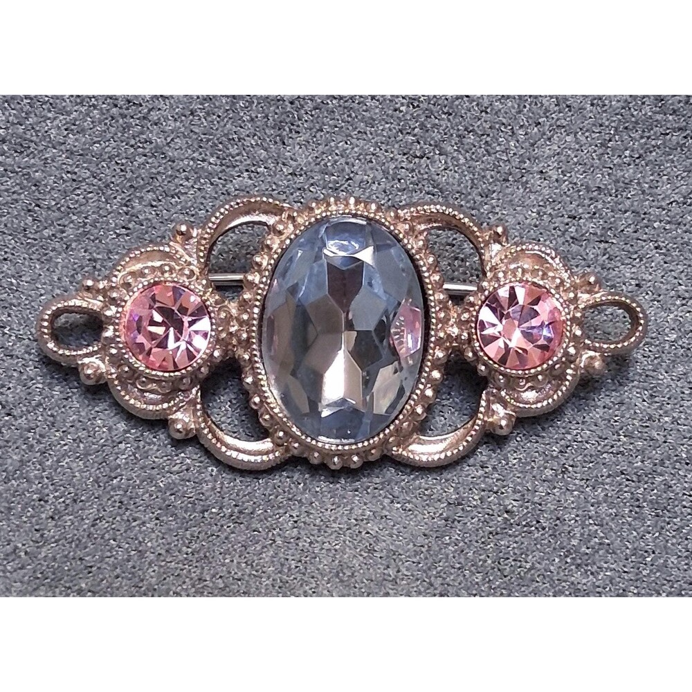Vintage 1928 Pink Blue Rhinestone Brooch